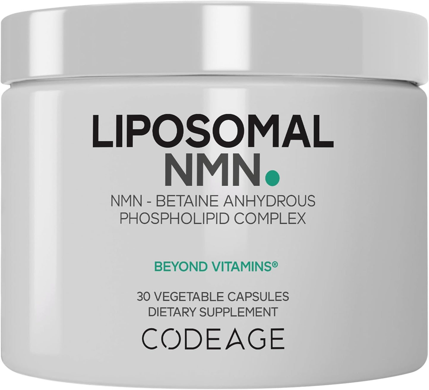 Supplement container labeled 'Liposomal NMN' by Codeage on a white background