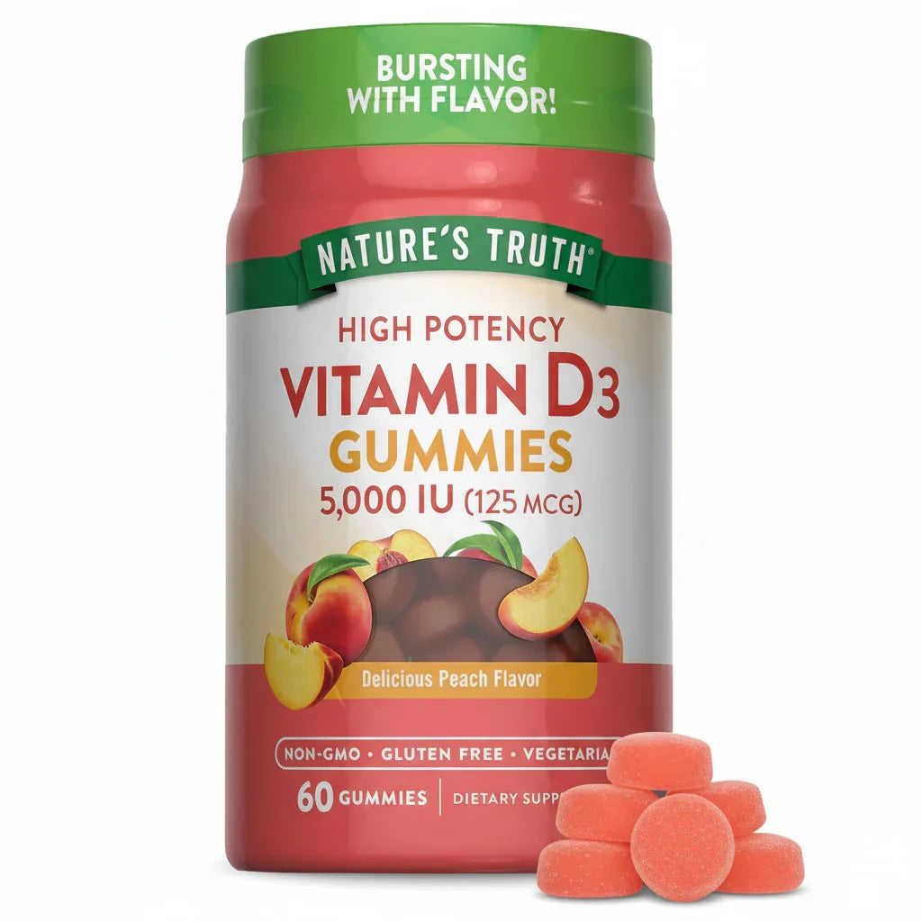 Nature's Truth Vitamin D3 Gummies 5000 IU | Peach 60ct Peaceful Pleasures Health and Wellness