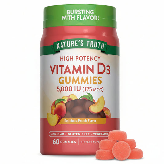 Nature's Truth Vitamin D3 Gummies packaging with peach flavor indication