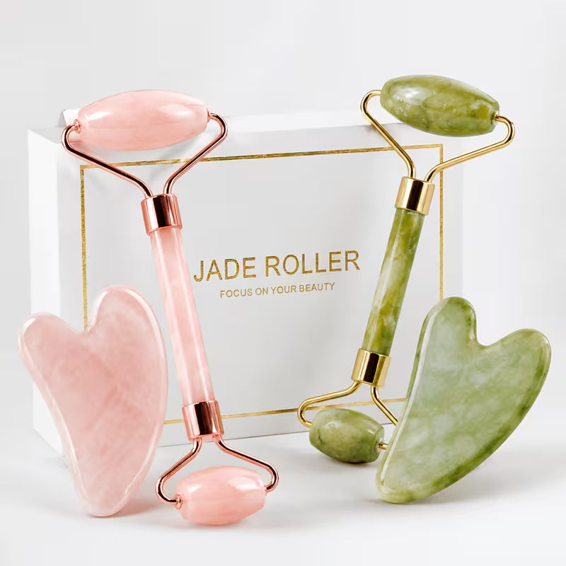 Pink & Green Gua Sha Facial Roller Set – Manual Massager Peaceful Pleasures