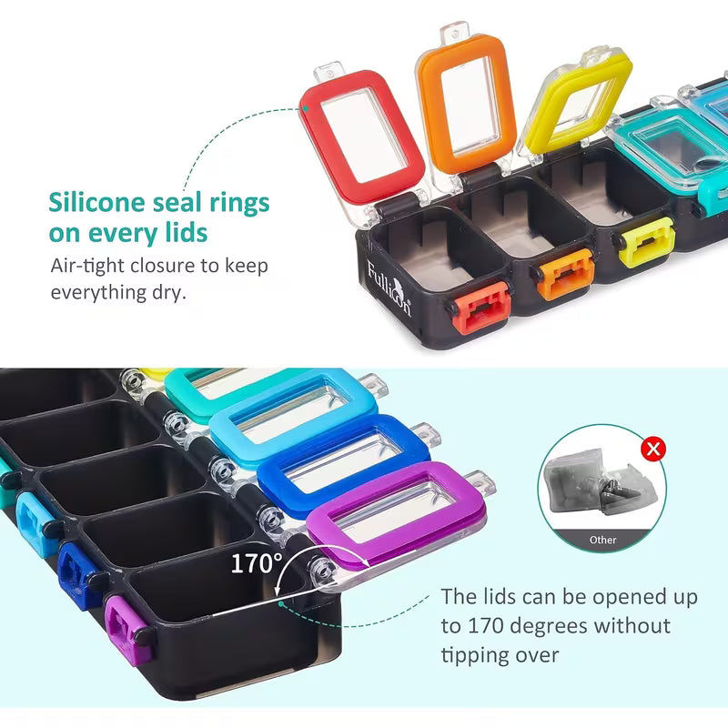 Colorful silicone seal ring containers with air-tight closure and adjustable lids.