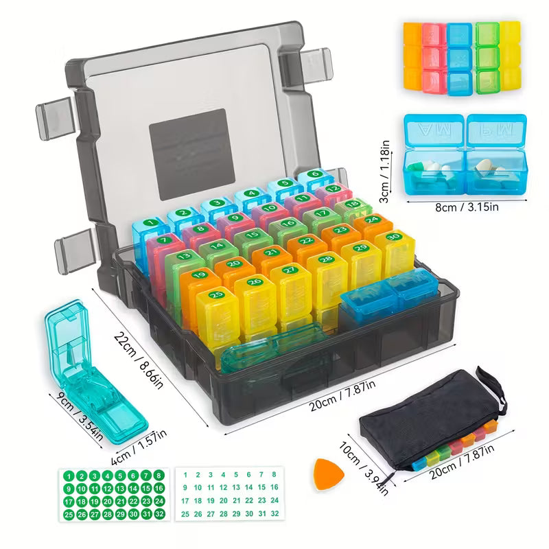 Monthly Pill Organizer – 32 Compartments, 3x Daily, 30-Day Peaceful Pleasures
