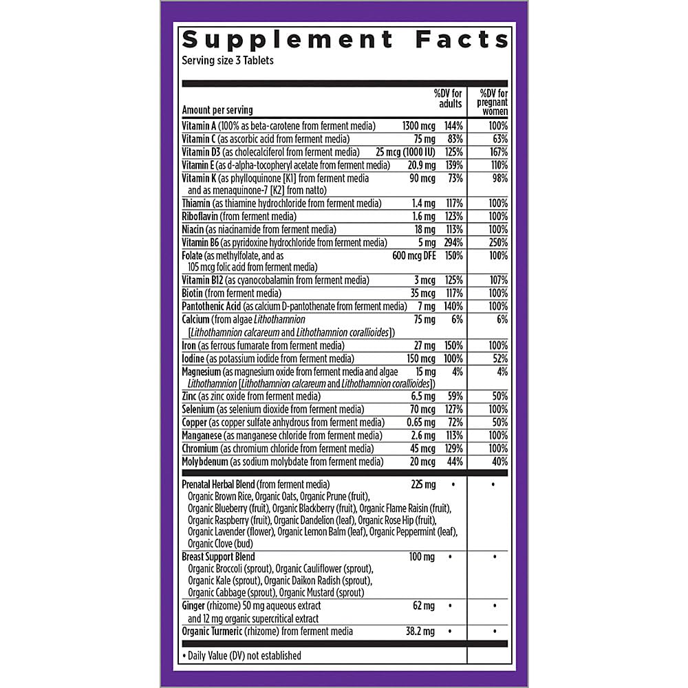 Supplement facts label with detailed nutritional information on a white background