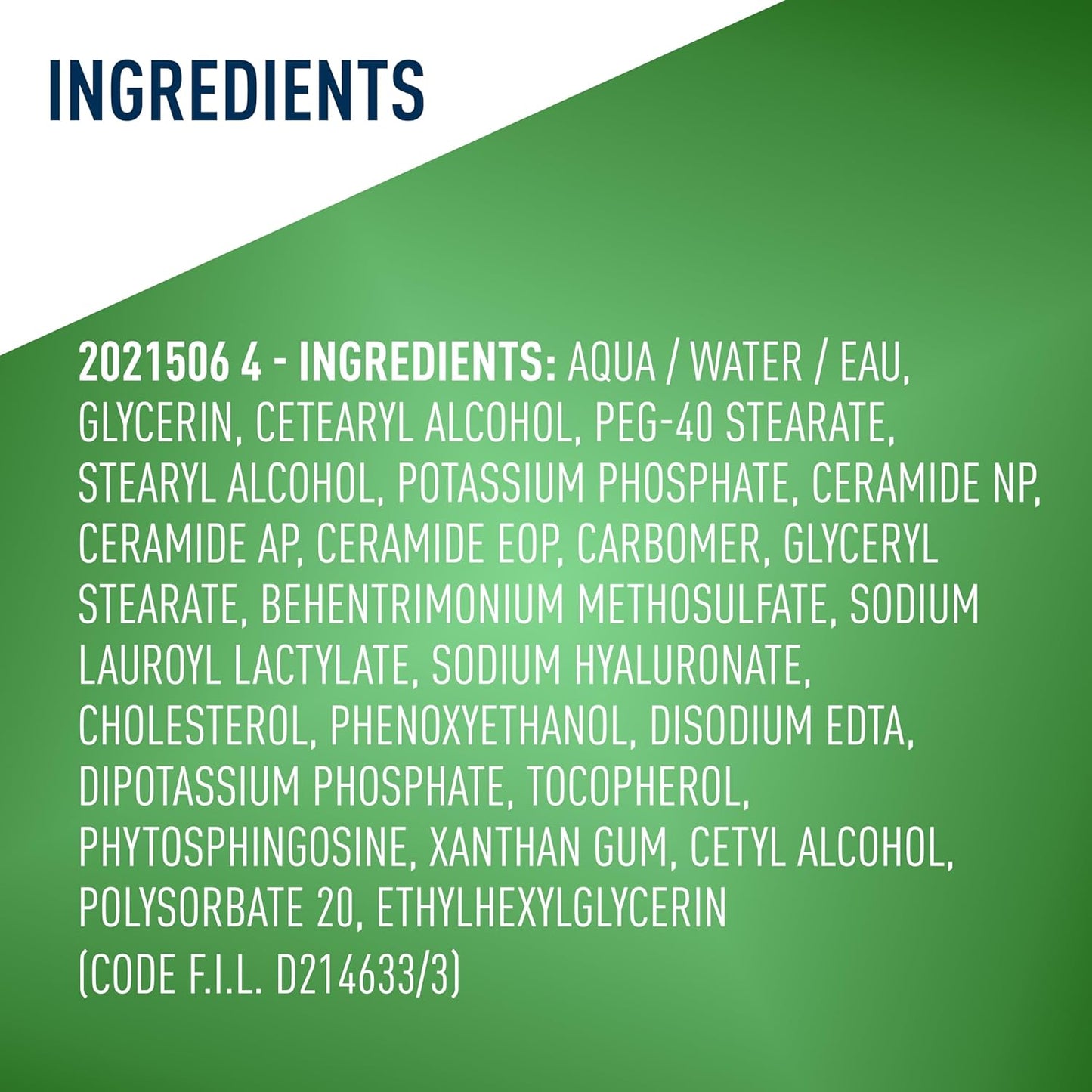 List of ingredients on a green background with 'INGREDIENTS' at the top.