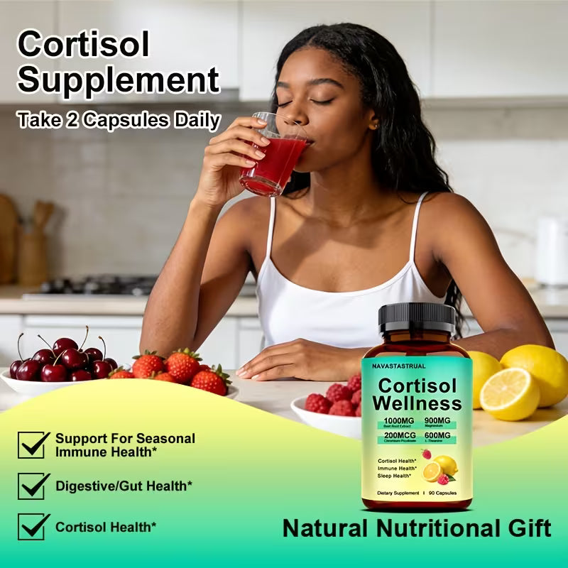 Cortisol Wellness Capsules 90ct – Magnesium, L-Theanine, Vitamins Peaceful Pleasures