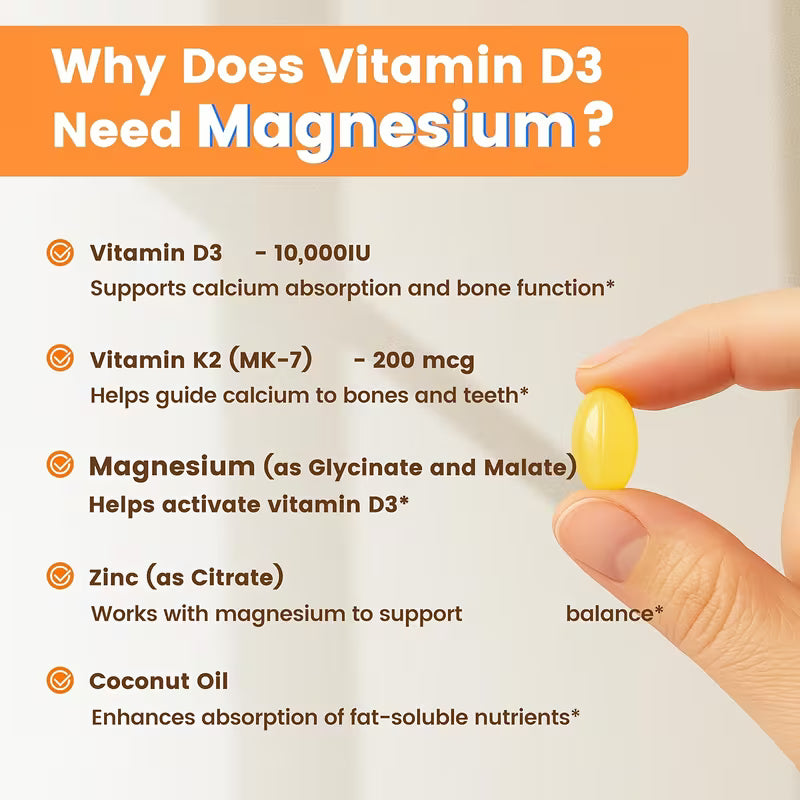 VEV Vitamin D3 K2 10,000IU + Magnesium | 300 Softgels Peaceful Pleasures
