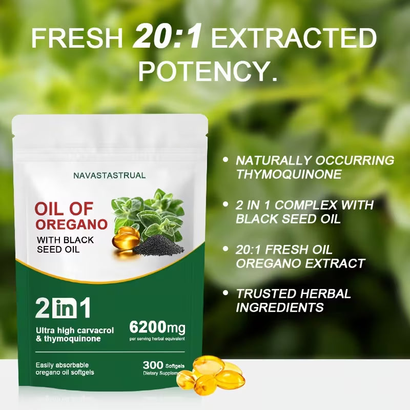 Oil of Oregano Softgels 6200mg – 300 Count | 4X Strength Carvacrol & Thymoquinone Peaceful Pleasures