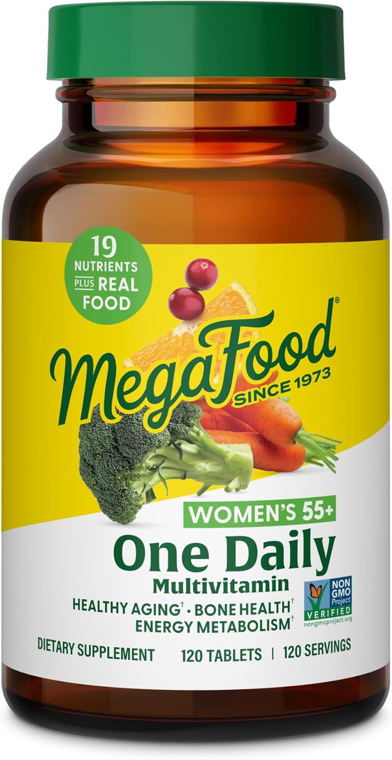 MegaFood Women 55+ One Daily Multivitamin | Whole Food Enhanced for Brain, Bone & Healthy Aging | 120 Tablets (4 Month Supply)