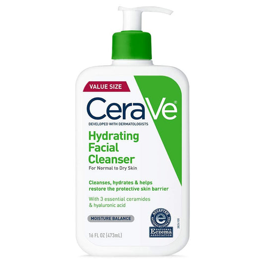 CeraVe hydrating facial cleanser bottle on a white background
