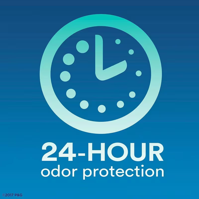 Clock icon with '24-Hour odor protection' text on a blue background