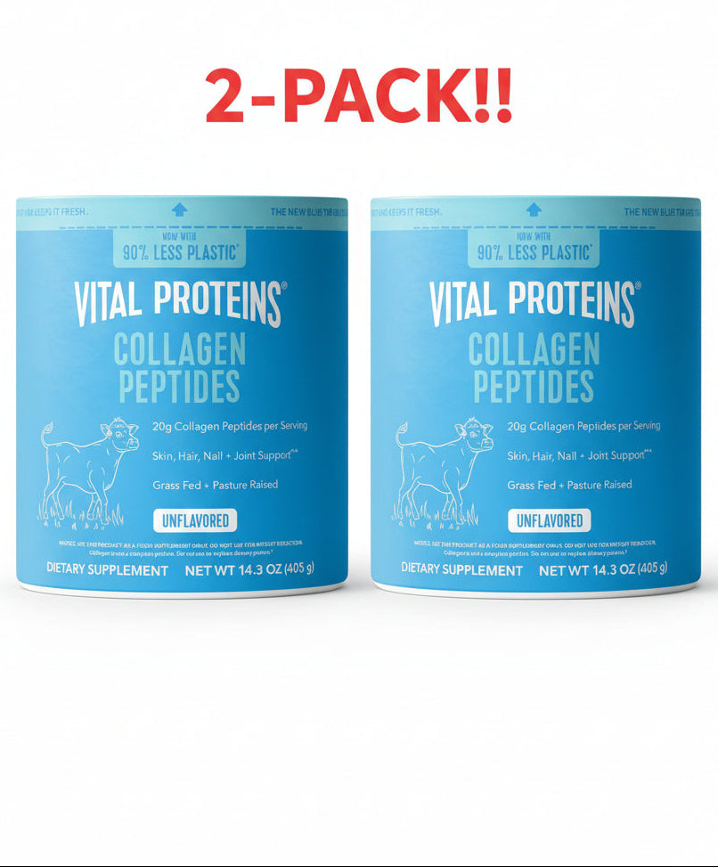 Two containers of Vital Proteins Collagen Peptides on a white background with '2-Pack!' text.