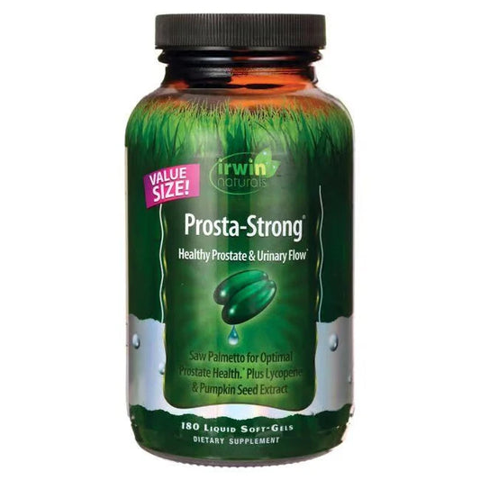 Supplement bottle labeled 'Prosta-Strong' by Irving Naturals on a white background
