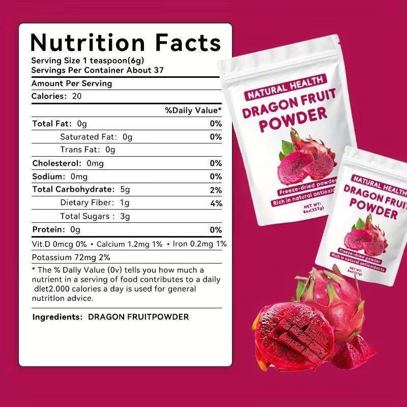 Premium Dragon Fruit Powder 8oz (227g) – Freeze-Dried Peaceful Pleasures