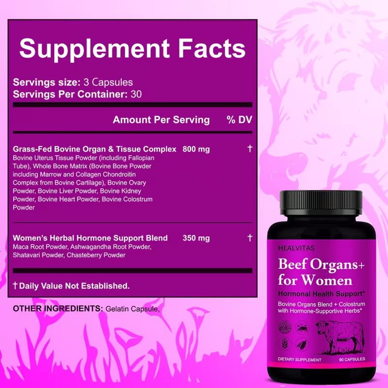Grass Fed Beef Organ Supplement for Women – 180 Capsules Peaceful Pleasures