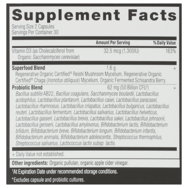 Supplement facts label with detailed nutritional information on a white background