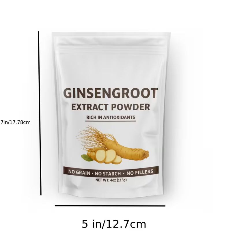 Package of ginsengroot extract powder with dimensions indicated