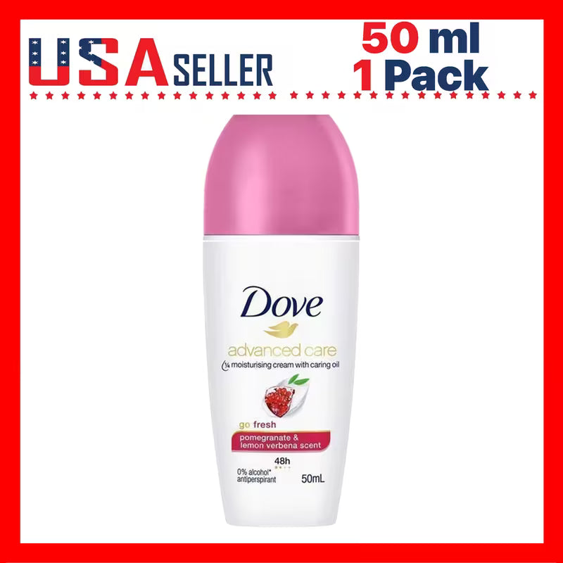 Dove deodorant bottle with pink cap on a white background