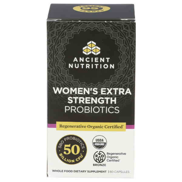 Box of Ancient Nutrition Women's Extra Strength Probiotics on a white background