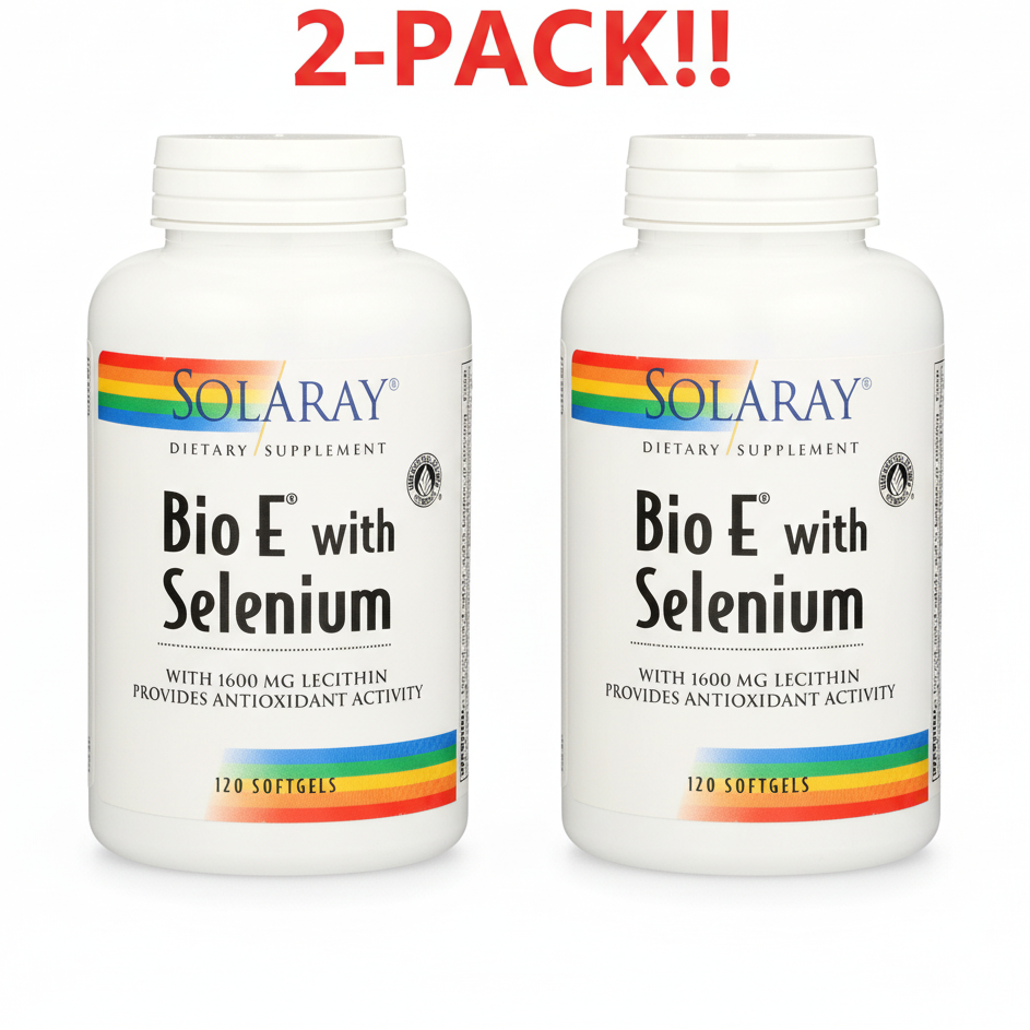 Solaray Bio E with Selenium dietary supplement bottle on a white background