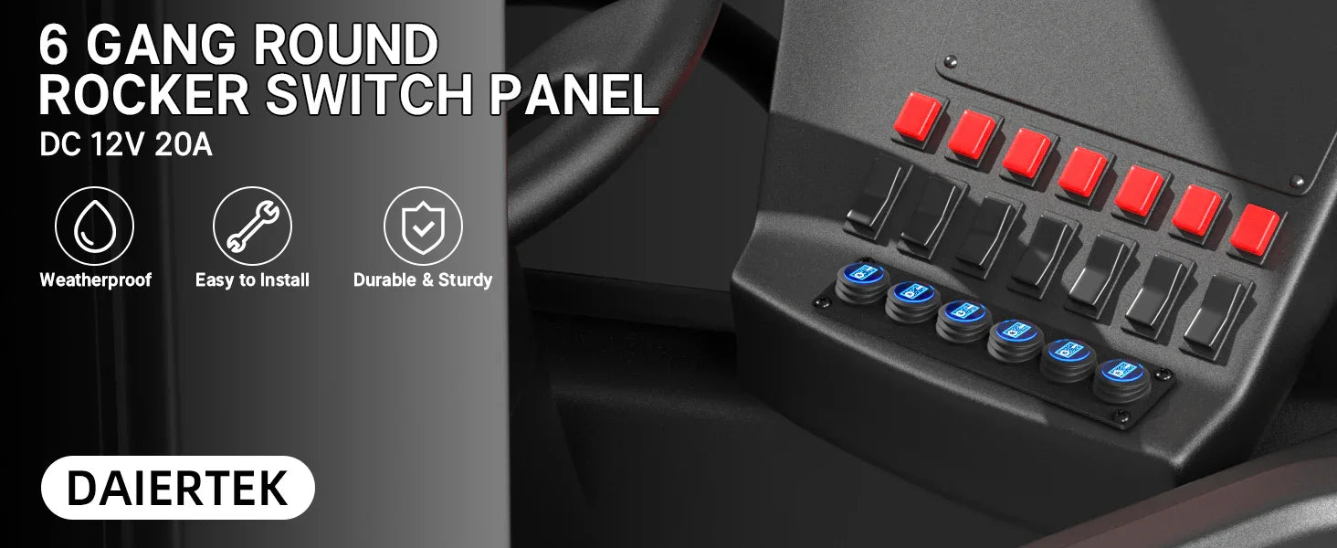 6 Gang Switch Panel 12V 20A Waterproof Round Rocker Switch Panel Blue LED Lighted 12 Volt Marine Toggle Switch Panel for Car Peaceful Pleasures Health and Wellness