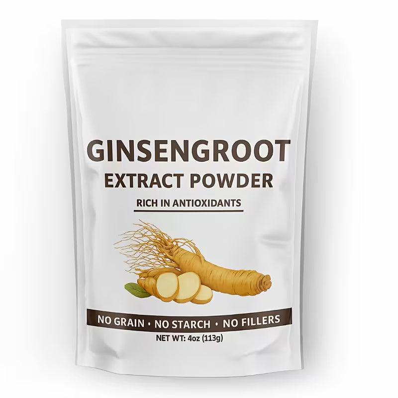 Package of ginsengroot extract powder on a white background