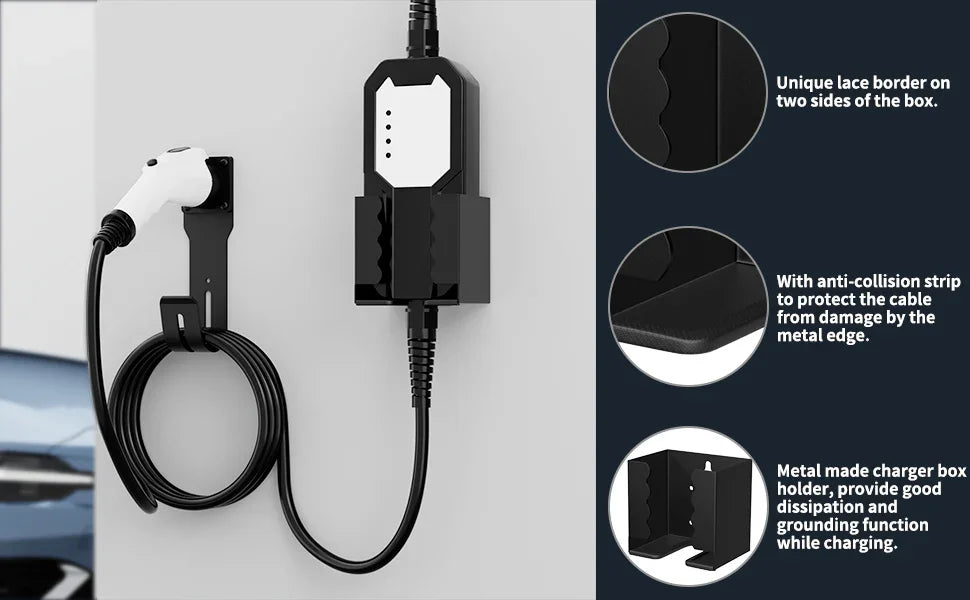 EV Charger Holder Wall Mount Kit EV Charger Holster Dock for SAE J1772 Connector J-Hook EV Charger Cable Holder EV Charging Box Peaceful Pleasures Health and Wellness