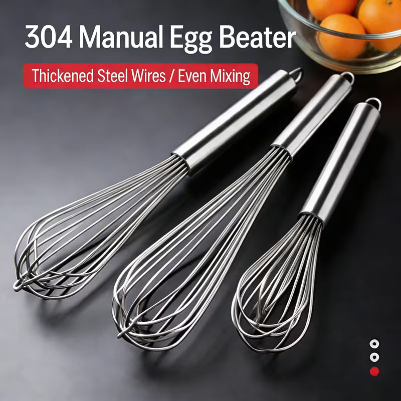 3-Piece Manual Whisk Set – Stainless Steel Egg Beater Peaceful Pleasures
