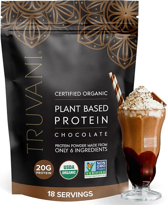 Truvani Vegan Pea Protein Powder | Chocolate | 20g Organic Plant Based Protein | 18 Servings | Keto | Gluten & Dairy Free | Low Carb | No Added Sugar