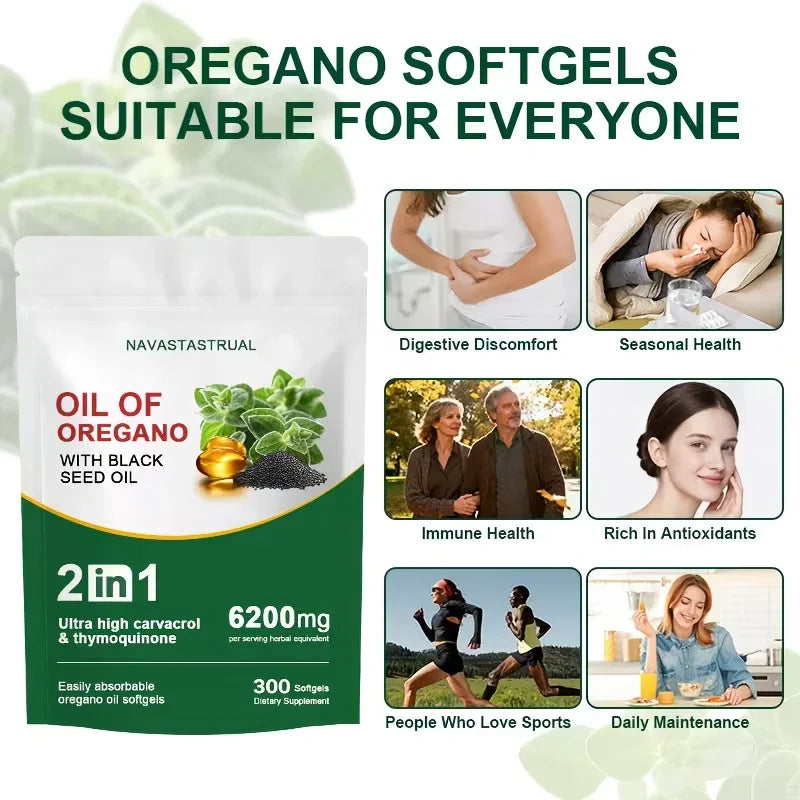 Oil of Oregano Softgels 6200mg – 300 Count | 4X Strength Carvacrol & Thymoquinone Peaceful Pleasures