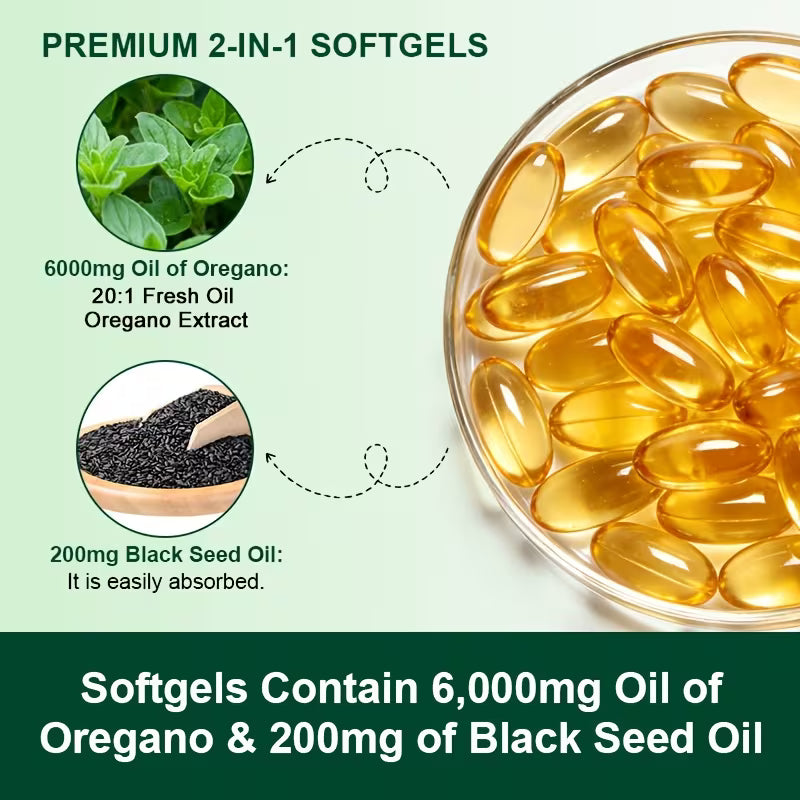 Oil of Oregano Softgels 6200mg – 300 Count | 4X Strength Carvacrol & Thymoquinone Peaceful Pleasures