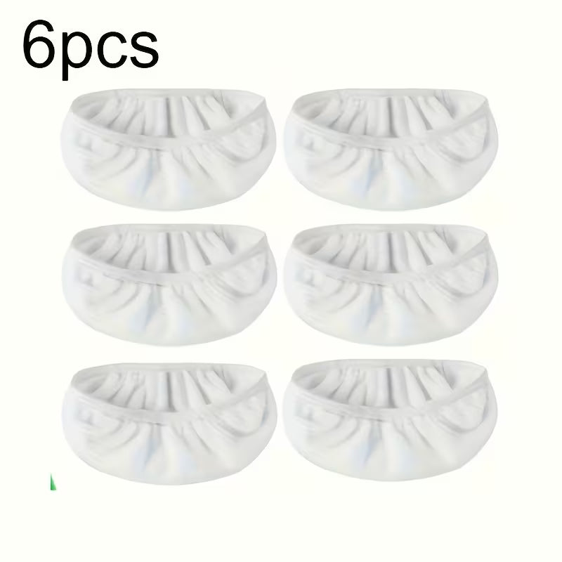 Set of six white shoe covers on a white background with '6pcs' text above.