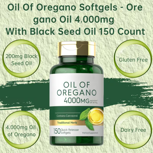 Oregano Oil 4000mg Softgels with Black Seed Oil – 150ct Peaceful Pleasures