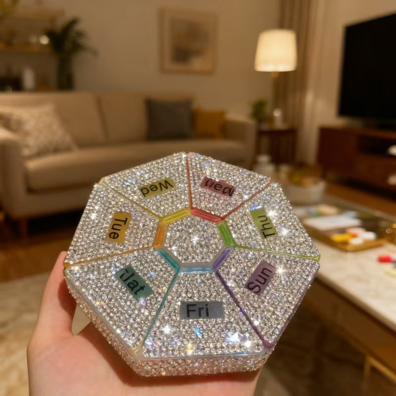 Heptagonal 7-Grid Weekly Pill Organizer | Portable Travel Medicine Box Peaceful Pleasures
