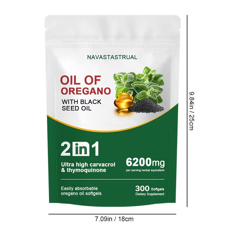 Oil of Oregano Softgels 6200mg – 300 Count | 4X Strength Carvacrol & Thymoquinone Peaceful Pleasures