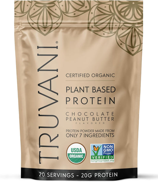 Truvani Organic Vegan Pea Protein Powder (Chocolate Peanut Butter, 20 Servings) | 20g Plant-Based Protein | Keto, Low Carb, No Added Sugar