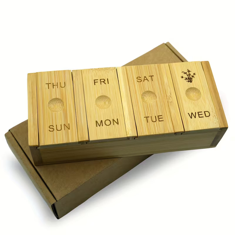 7-Day Bamboo Pill Organizer – Arthritis-Friendly Weekly Pill Box Peaceful Pleasures
