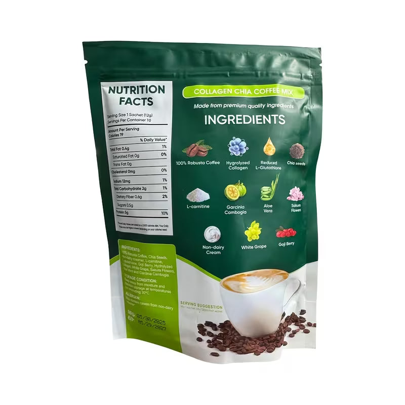 20X Collagen Chia Coffee Powder 11-in-1 Instant Drink Mix Peaceful Pleasures