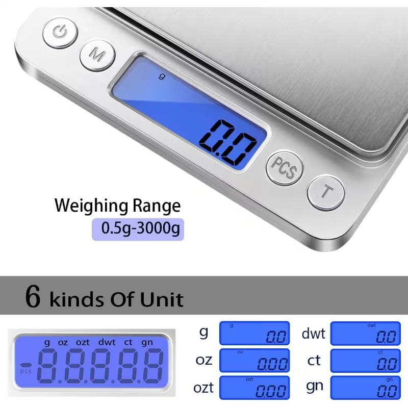Digital Kitchen Scale 3000G/0.1G | 6 Modes, LCD, 2 Trays Peaceful Pleasures