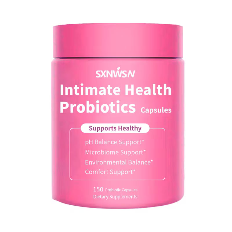 Pink container of SXNWSN Intimate Health Probiotics on a white background