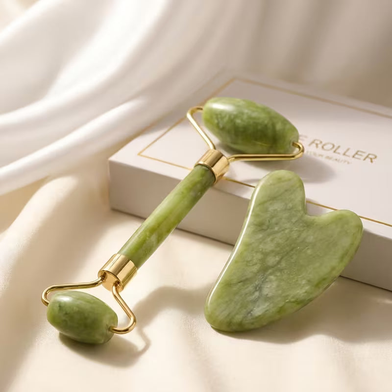 Pink & Green Gua Sha Facial Roller Set – Manual Massager Peaceful Pleasures
