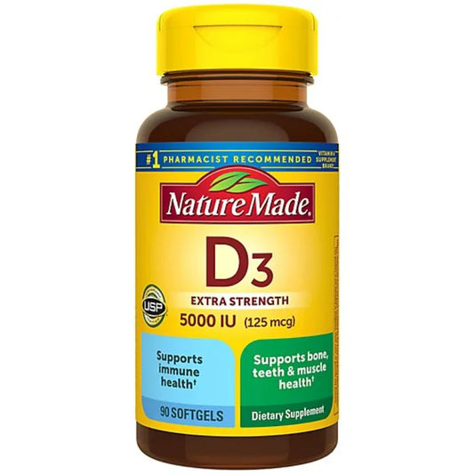 Nature Made Extra Strength Vitamin D3 5000 IU 125 mcg Softgels - 90 Count Nature Made Extra Strength Vitamin D3 5000 IU 125 mcg Softgels - 90 Count