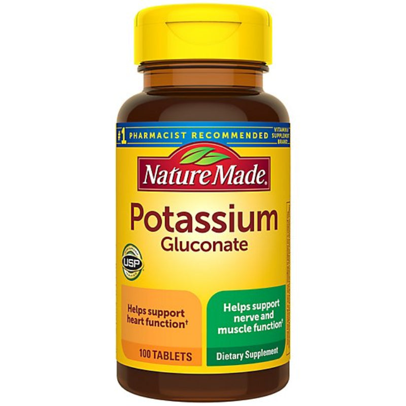 Nature Made Potassium Gluconate supplement bottle on a white background