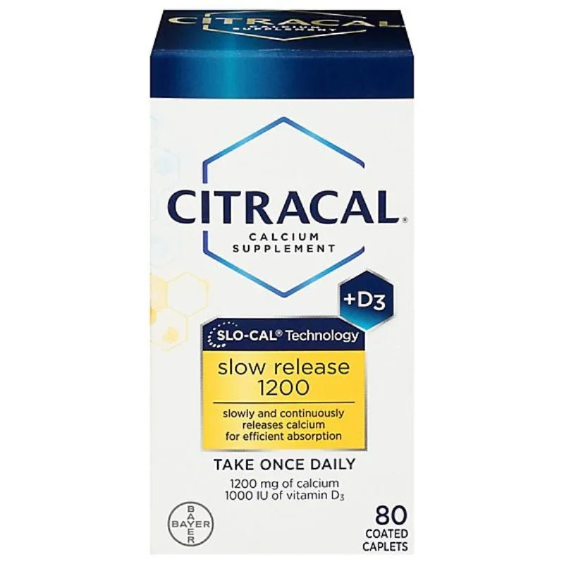 Citracal Calcium Supplement + D3 Slow Release 1200 Coated Caplets - 80 Count Citracal Calcium Supplement + D3 Slow Release 1200 Coated Caplets - 80 Count
