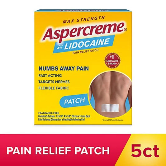 Aspercreme Lidocaine Patch Max Strength 4% - 5 Count Pain Relief Aspercreme