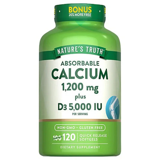 Nature's Truth Calcium 1200 mg Plus Vitamin D3 5000 IU - 120 Count Nature's Truth Calcium 1200 mg Plus Vitamin D3 5000 IU - 120 Count