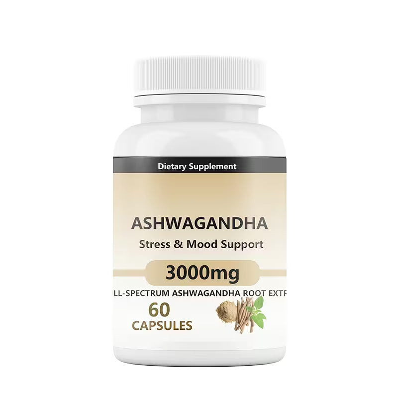 Ashwagandha Capsules 3000mg – Stress Relief & Mood Support | 60 Ct Peaceful Pleasures