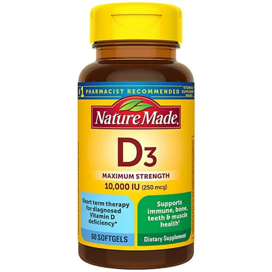 Nature Made Maximum Strength Vitamin D3 10000 IU 250 mcg Softgels - 60 Count Nature Made Maximum Strength Vitamin D3 10000 IU 250 mcg Softgels - 60 Count