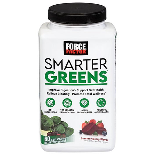 Force Factor Smarter Greens dietary supplement container on a white background