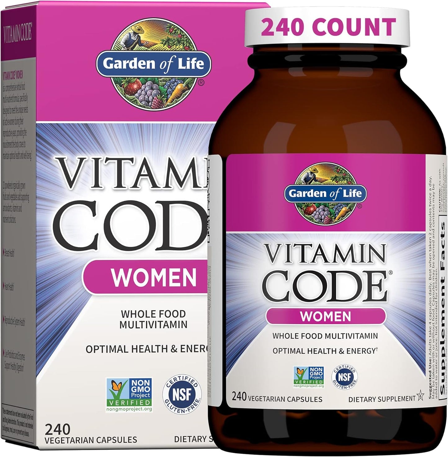 Garden of Life Vitamin Code Women's multivitamin bottle and packaging on a white background