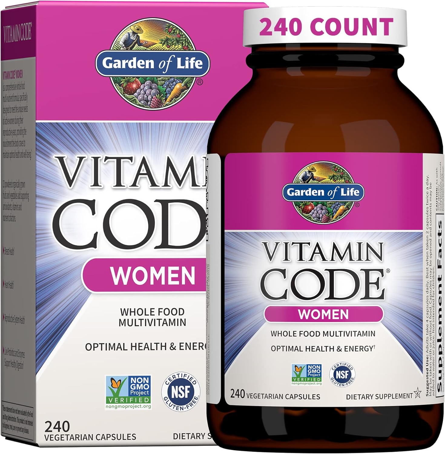 Garden of Life Vitamin Code Women's multivitamin bottle and packaging on a white background
